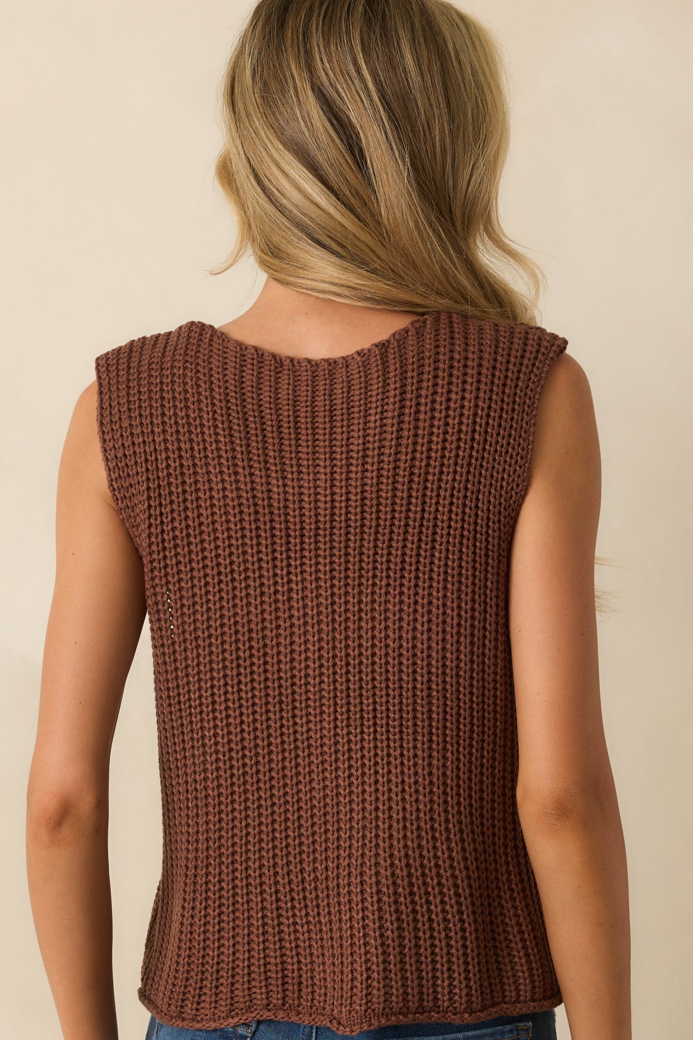 Without Hesitation Brown Knit Button Front Sweater Vest