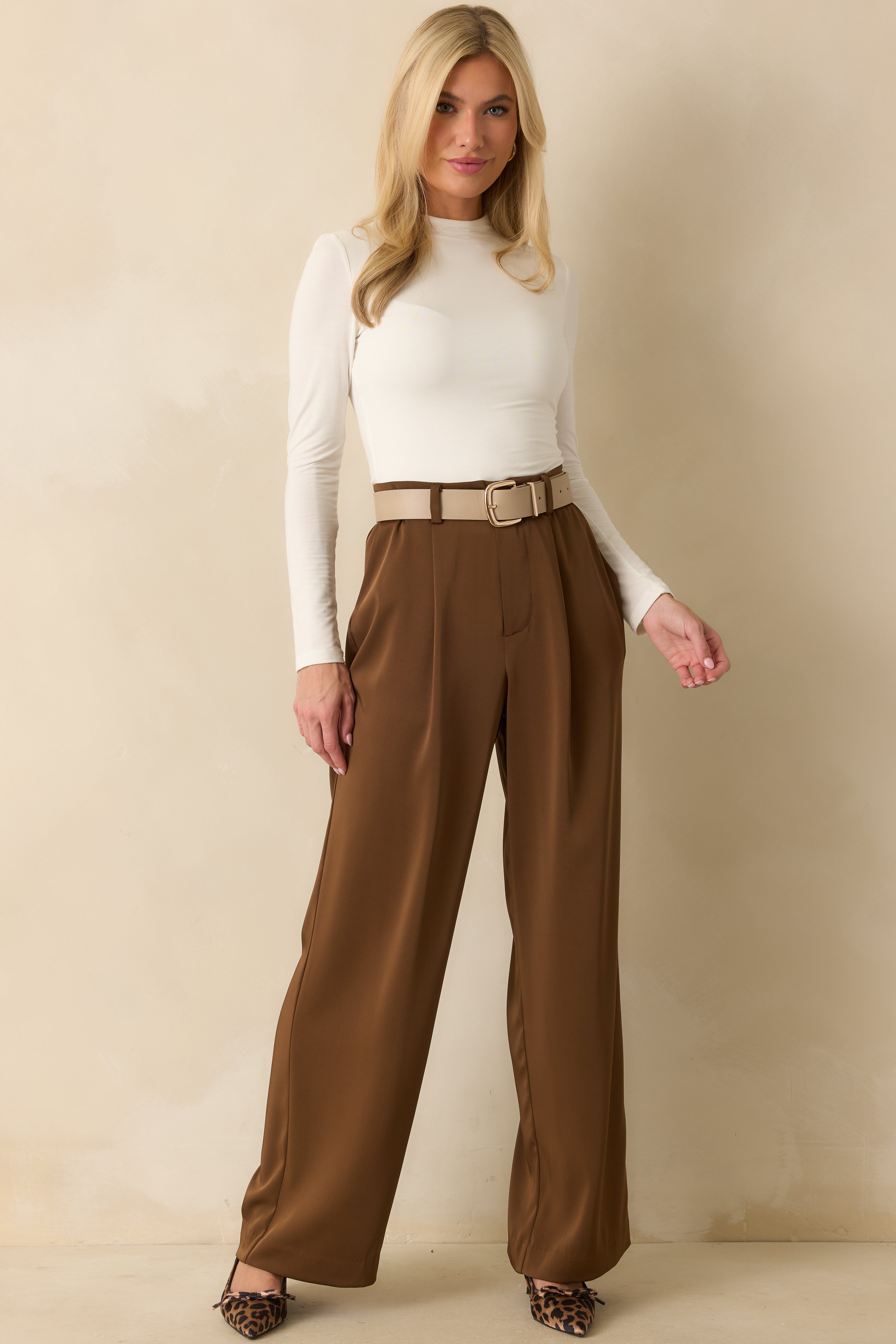 Mark My Words Brown High Waisted Wide Leg Trousers