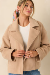 Well Considered Taupe Brushed Felted Double Breasted Cropped Jacket