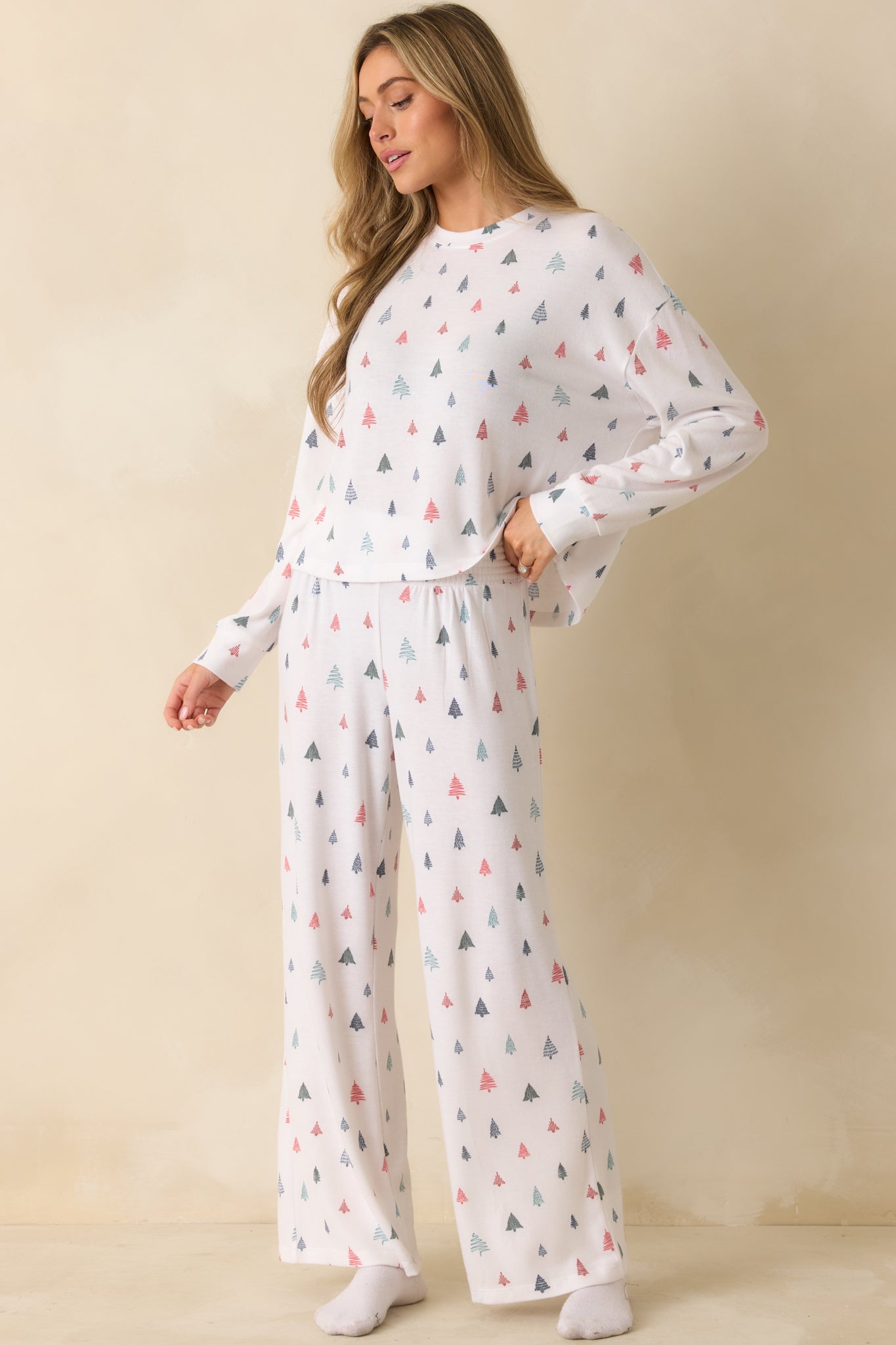 Z Supply White Multi Alpine Tree Brushed Knit Pajama Top