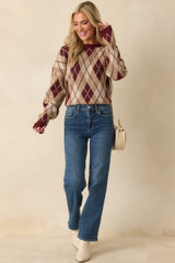 No Place Like Home Burgundy Multi Argyle Knit Sweater