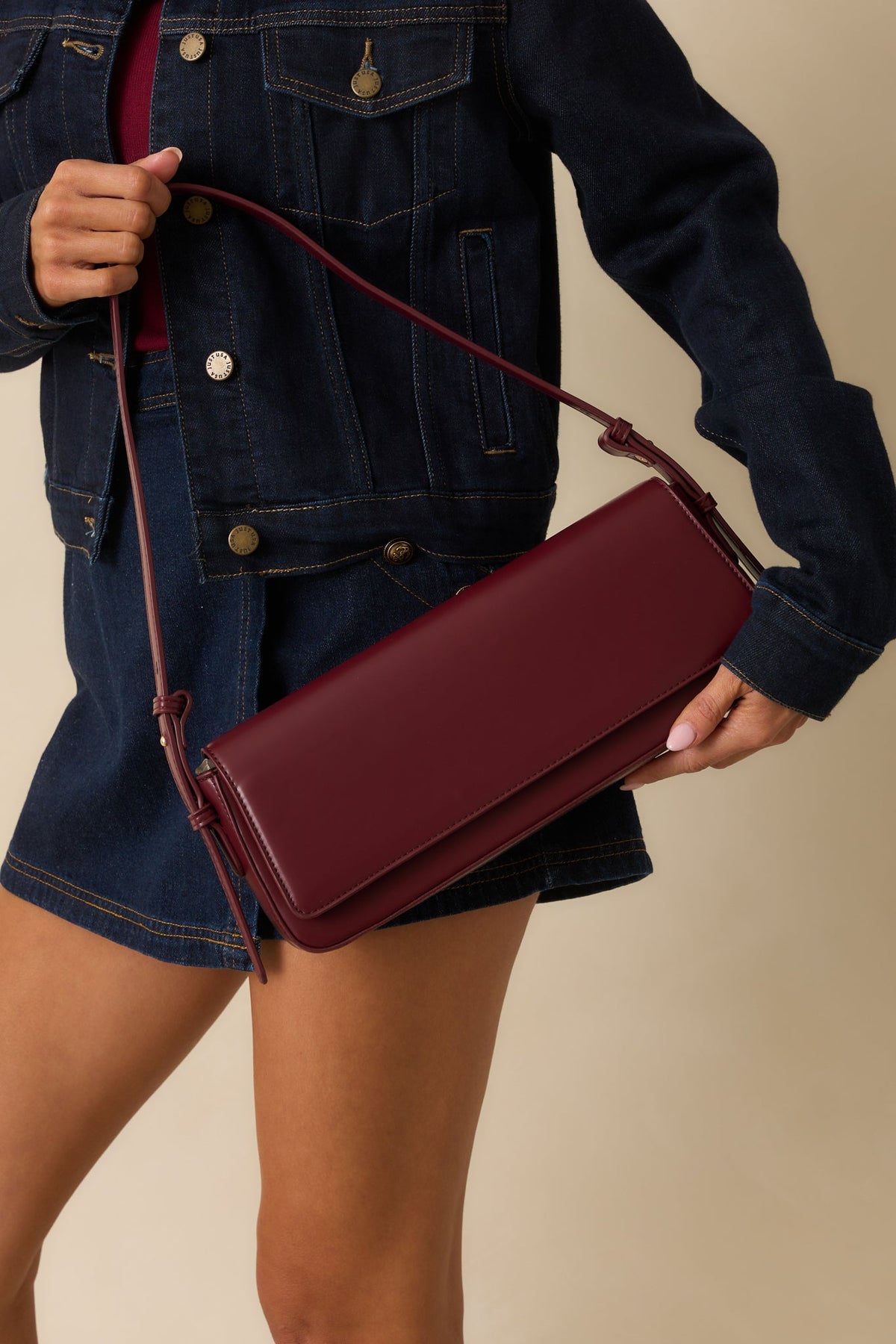 Don't Doubt Me Burgundy Faux Leather Baguette Handbag