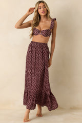 MINKPINK Sierra Burgundy Floral Ruffle Strap Bikini Top