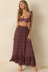 MINKPINK Sierra Burgundy Floral Ruffle Hem Maxi Skirt
