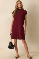 Make No Mistake Burgundy Knit Mock Neck Mini Dress