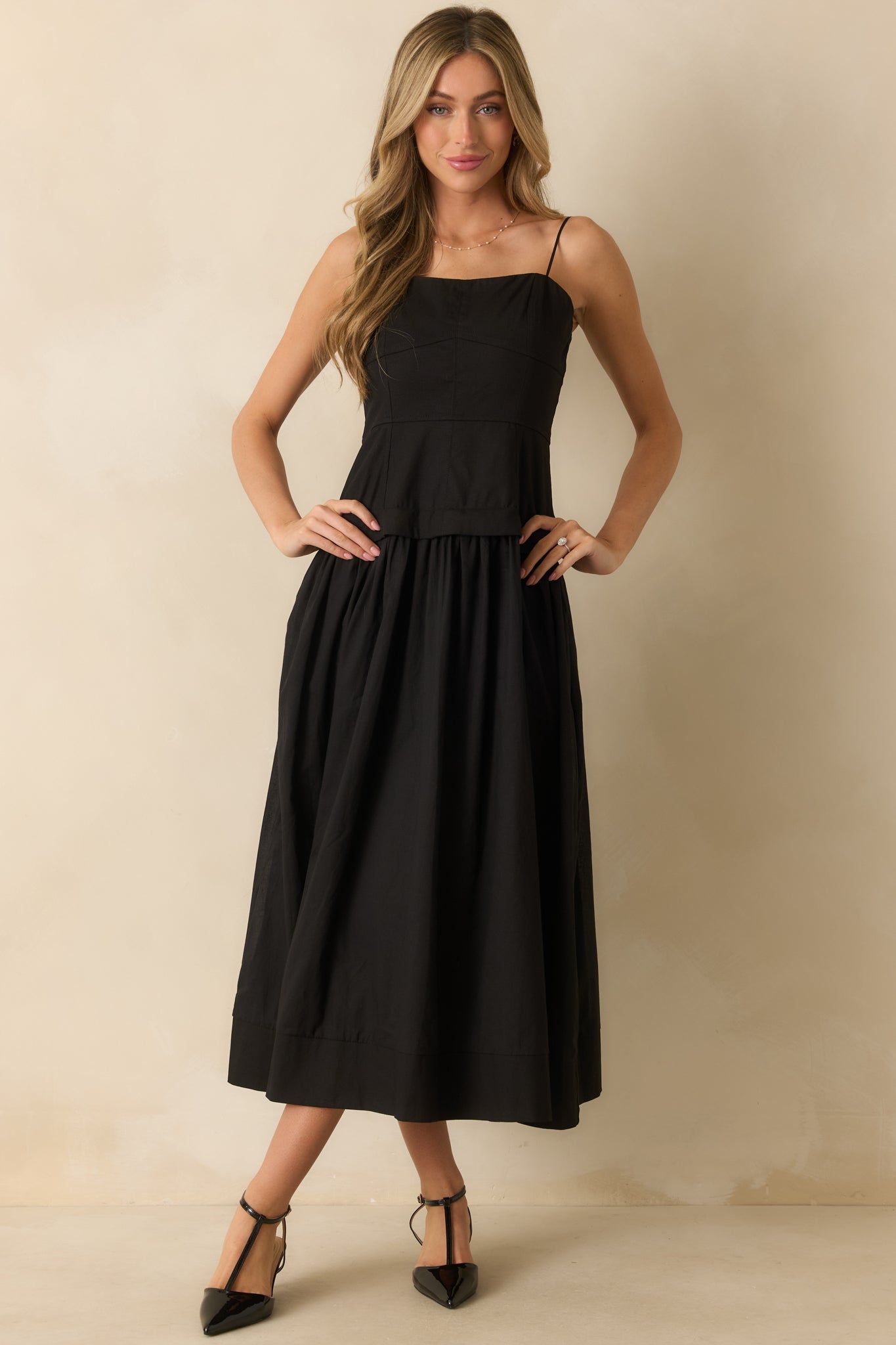 You Already Know Black Cotton Bustier Bodice Midi Dress