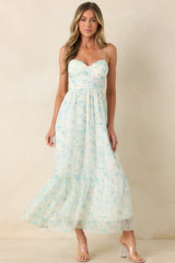 Love Me Softly Aqua Blue Floral Bustier Maxi Dress