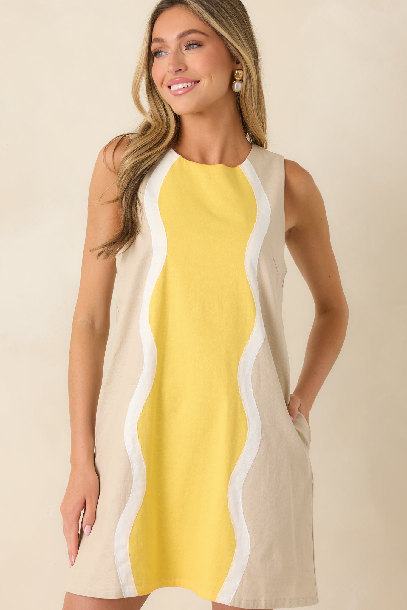 Another Beautiful Day Yellow Color Block Cotton Shift Dress
