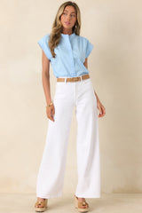 Oh, So Charming Light Blue Scalloped Trim Button Front Top