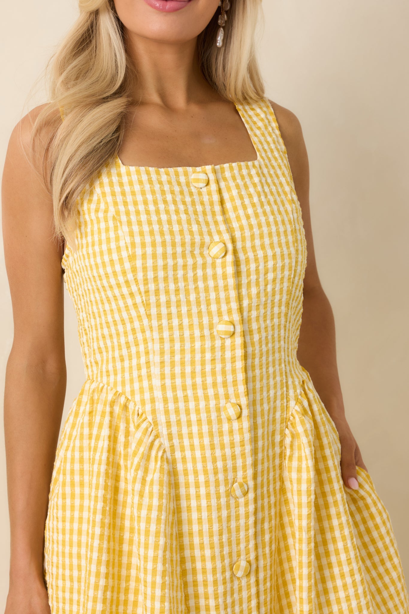 Caught in the Sunshine Yellow Gingham Sleeveless Mini Dress