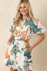 Paradise Plans Ivory Multi Tropical Print Puff Sleeve Mini Dress