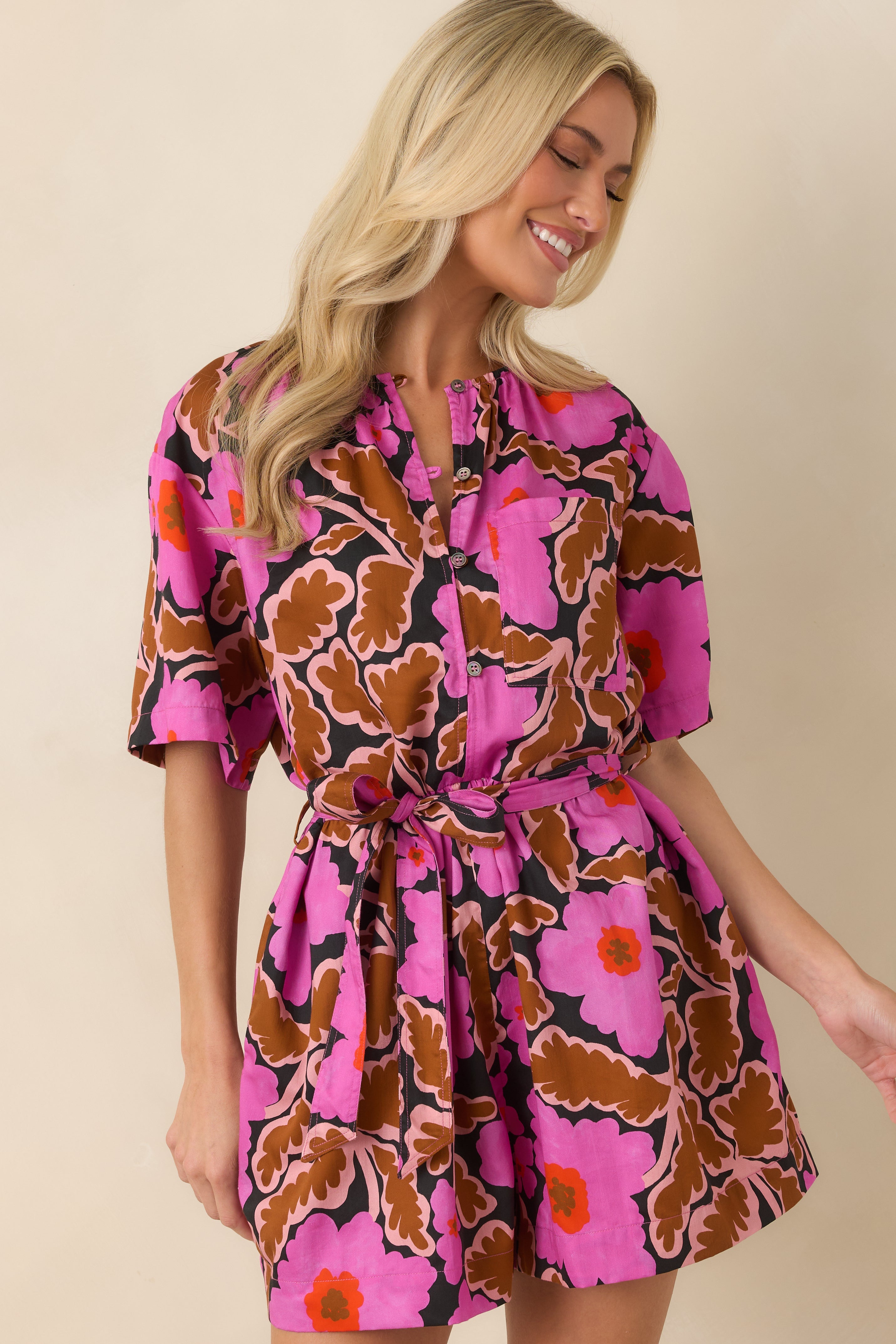 FRNCH Salvinia Vitoria Fuchsia Multi Floral Cotton Blend Playsuit