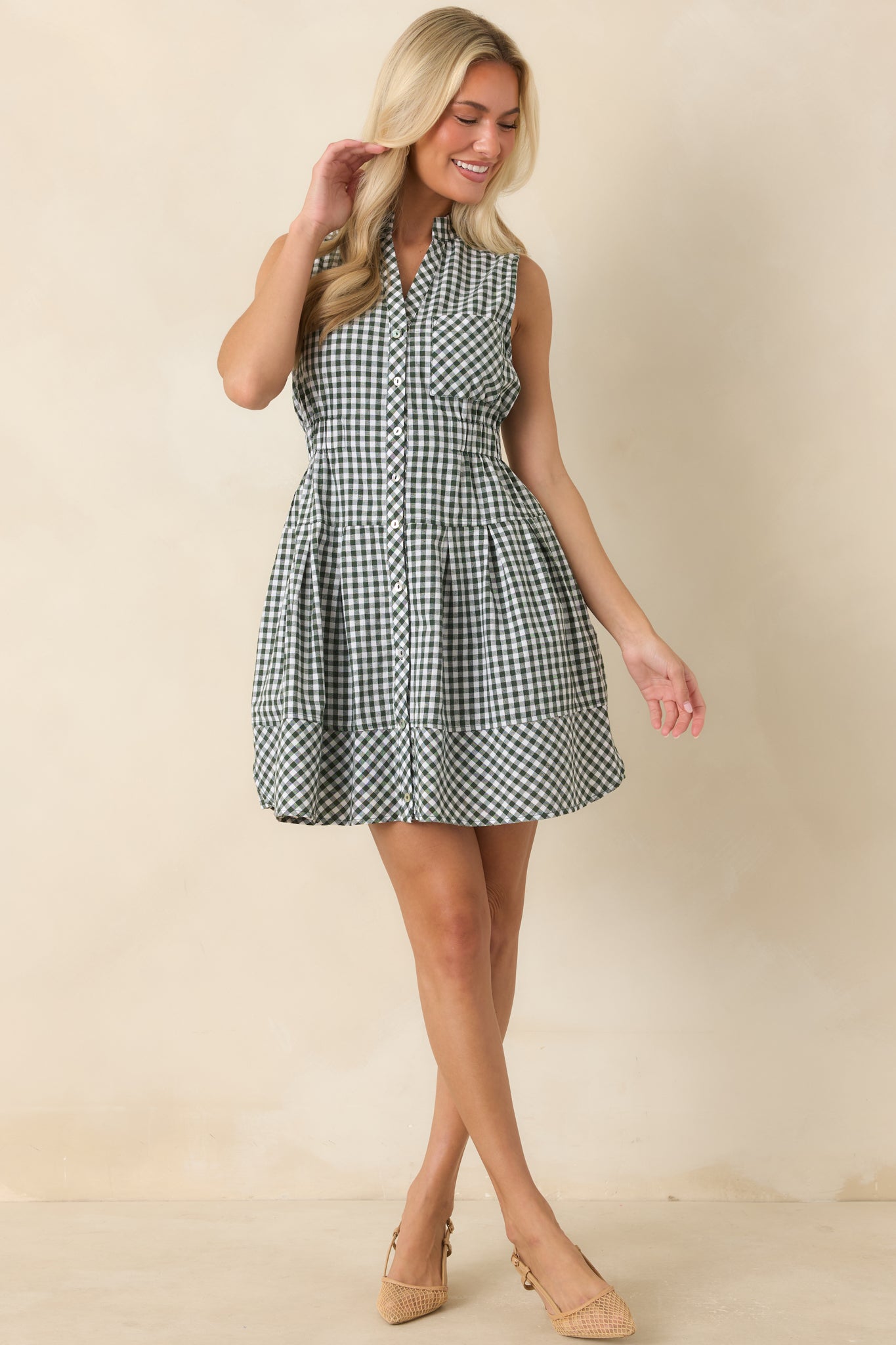Made for Wandering Hunter Green Gingham Sleeveless Mini Dress