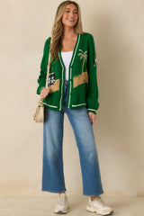Hole In One Green Knit Button Front Golf Cardigan