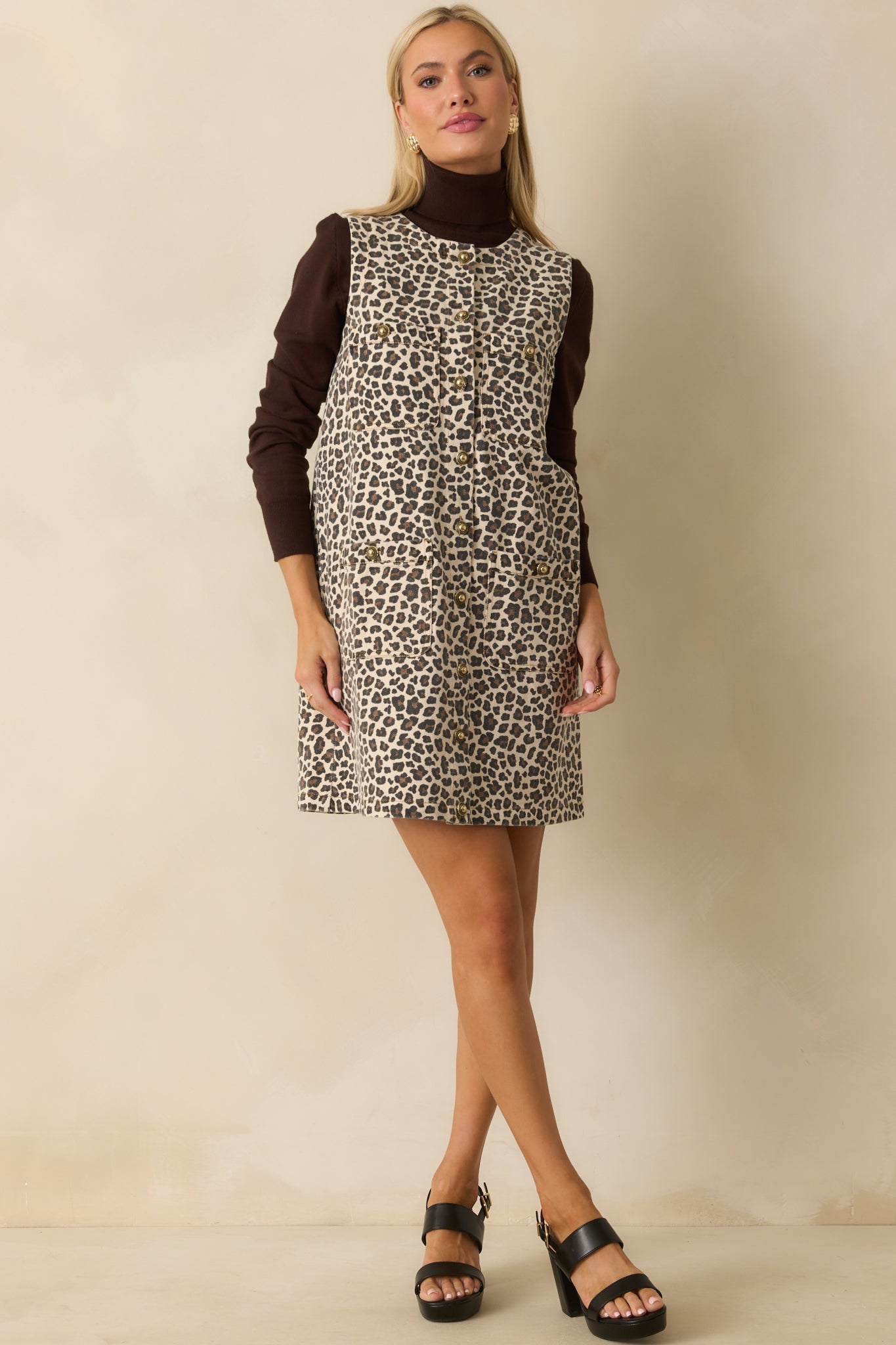 Her Sweet Side Beige Leopard Print Cotton Denim Mini Dress