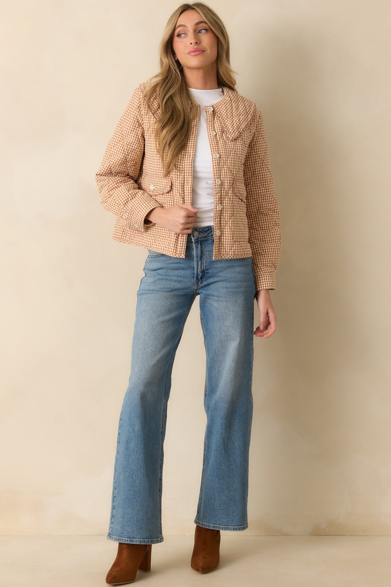 Easier Than You Think Light Rust Gingham Quilted Jacket