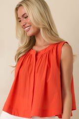 FRNCH Nunzio Coral Orange Cotton Sleeveless Blouse