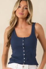 Z Supply Niko Twilight Blue Cotton Scallop Rib Tank Top