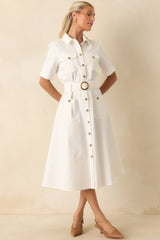 Prosperina Bentley White Cotton Twill Utility Midi Dress