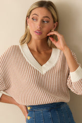 MINKPINK Camel Brown Elsie Knit V-Neck Sweater