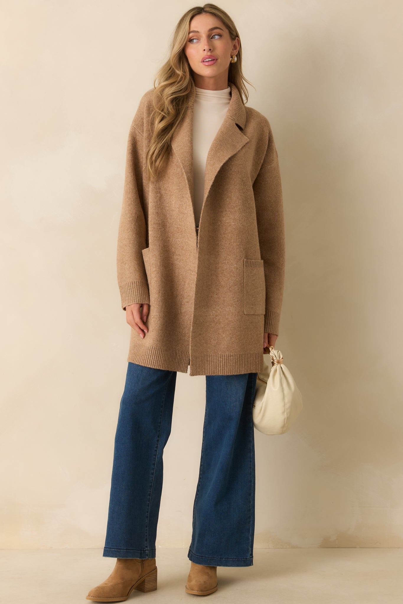 What's Left To Say Camel Brown Open Front Knit Cardigan