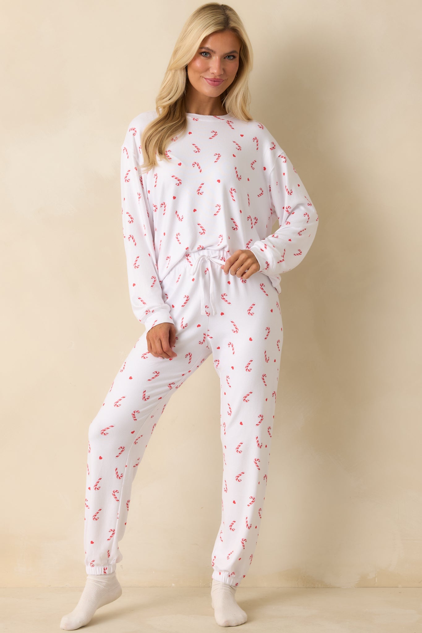Z Supply White Knit Cozy Candy Cane Pajama Top