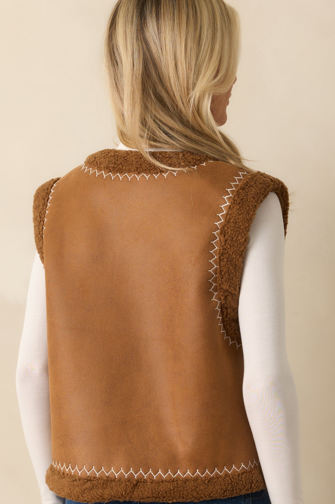 Go Ahead Then Caramel Brown Faux Suede Floral Embroidered Vest