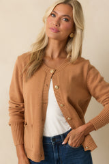 Right On Schedule Camel Brown Long Sleeve Button Up Cardigan