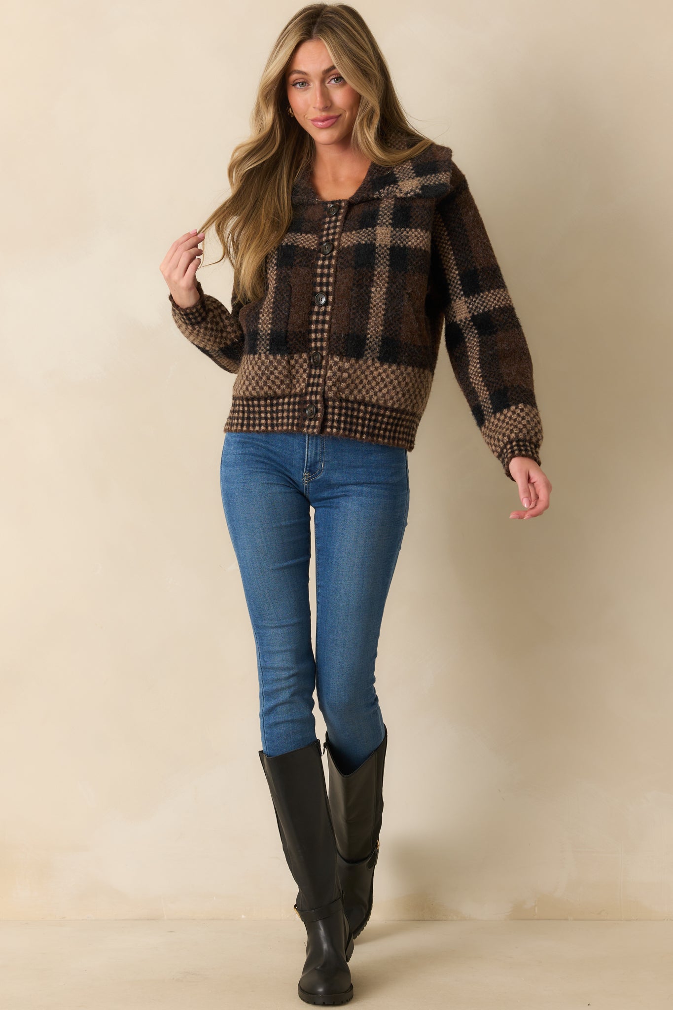 You Know It's True Brown Multi Plaid Button Front Jacket