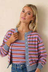 FRNCH Adria Light Blue Multi Stripe Cardigan