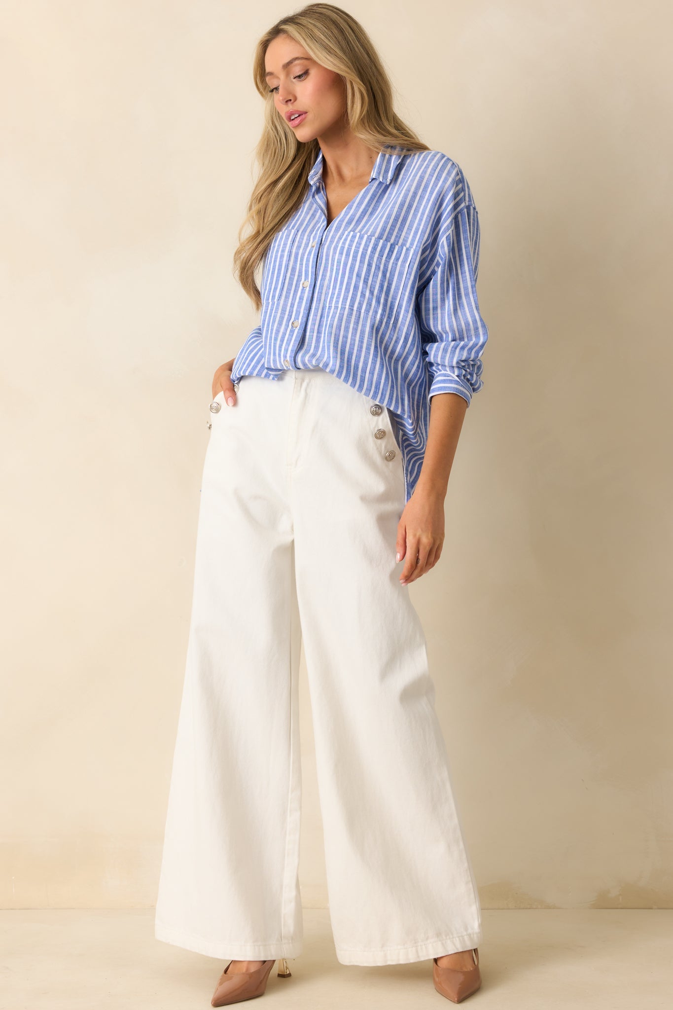 Shopping Day White Wide Leg Jeans