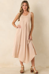 Easy Confidence Champagne Knit & Satin Sleeveless Midi Dress