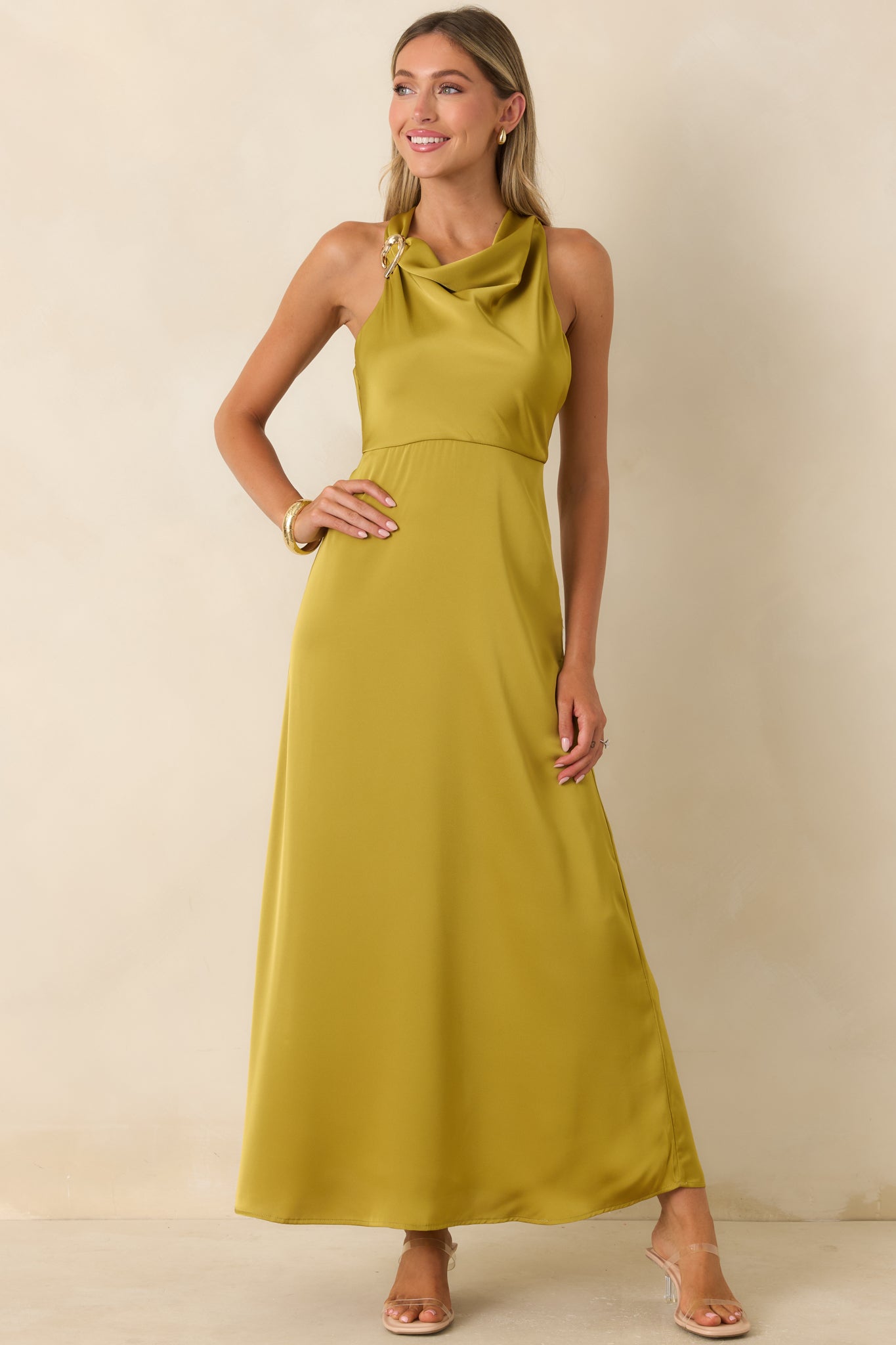 And Then Everything Changed Chartreuse Satin Maxi Dress