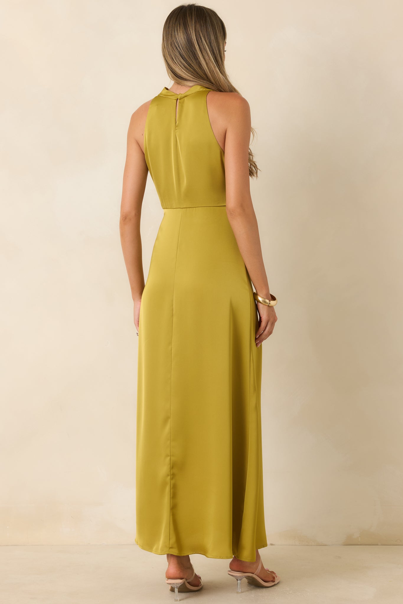 And Then Everything Changed Chartreuse Satin Maxi Dress