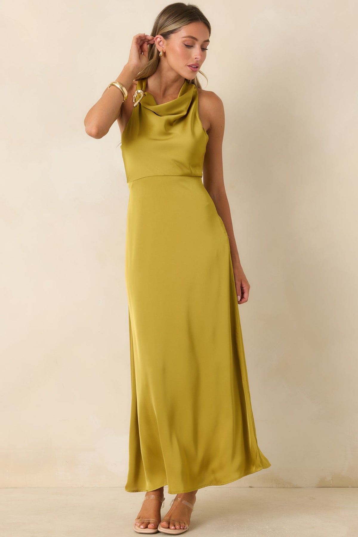 And Then Everything Changed Chartreuse Satin Maxi Dress