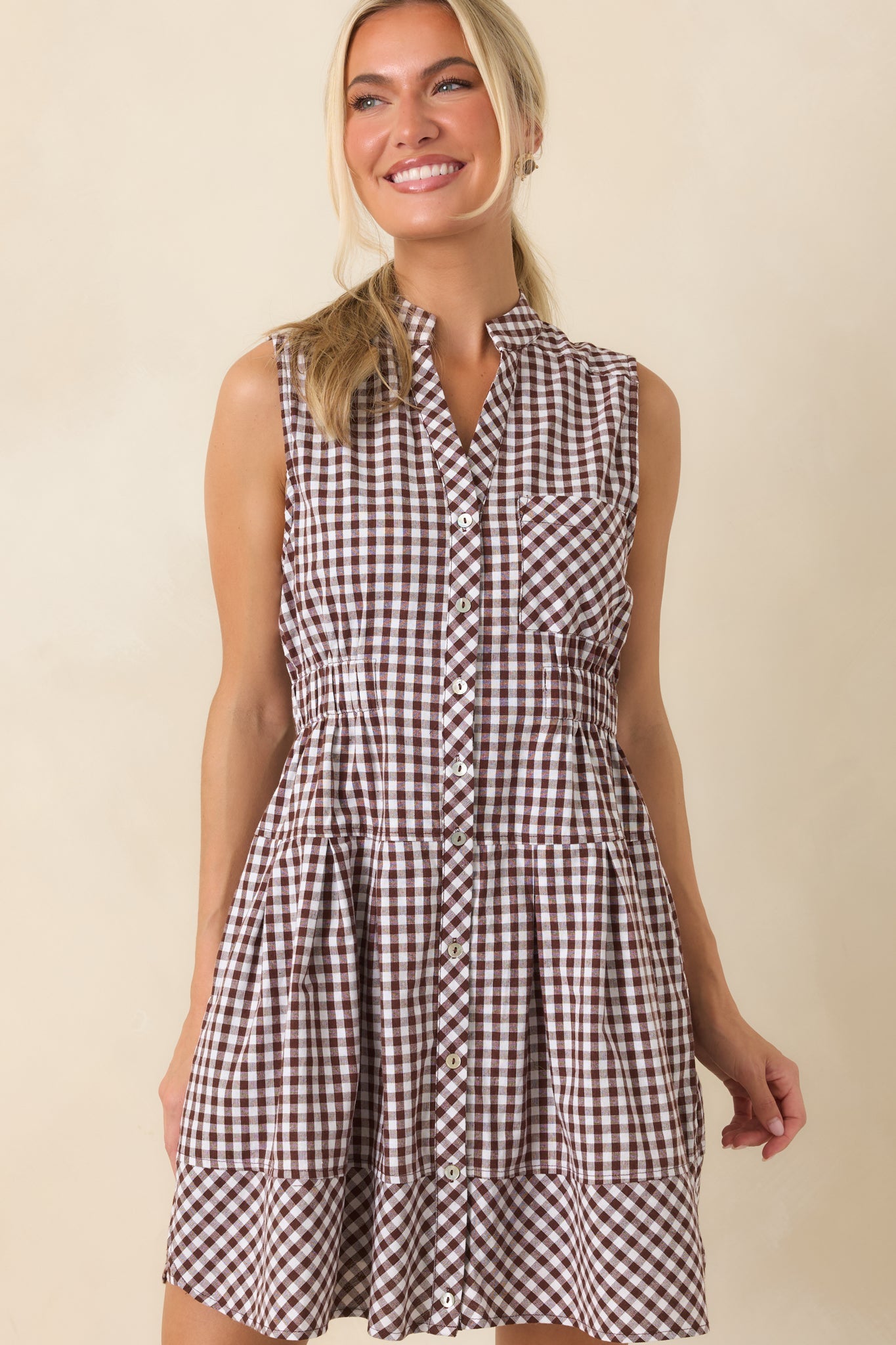 Made for Wandering Chocolate Brown Gingham Sleeveless Mini Dress