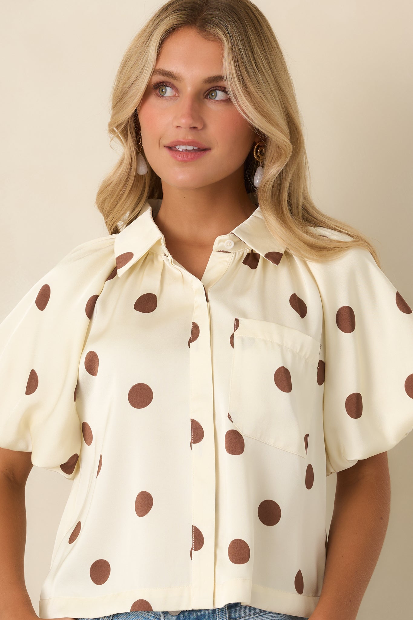 Dot Your Calendar Ivory & Brown Polka Dot Blouse