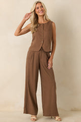 Z Supply Roman Chestnut Brown Linen Button Front Vest