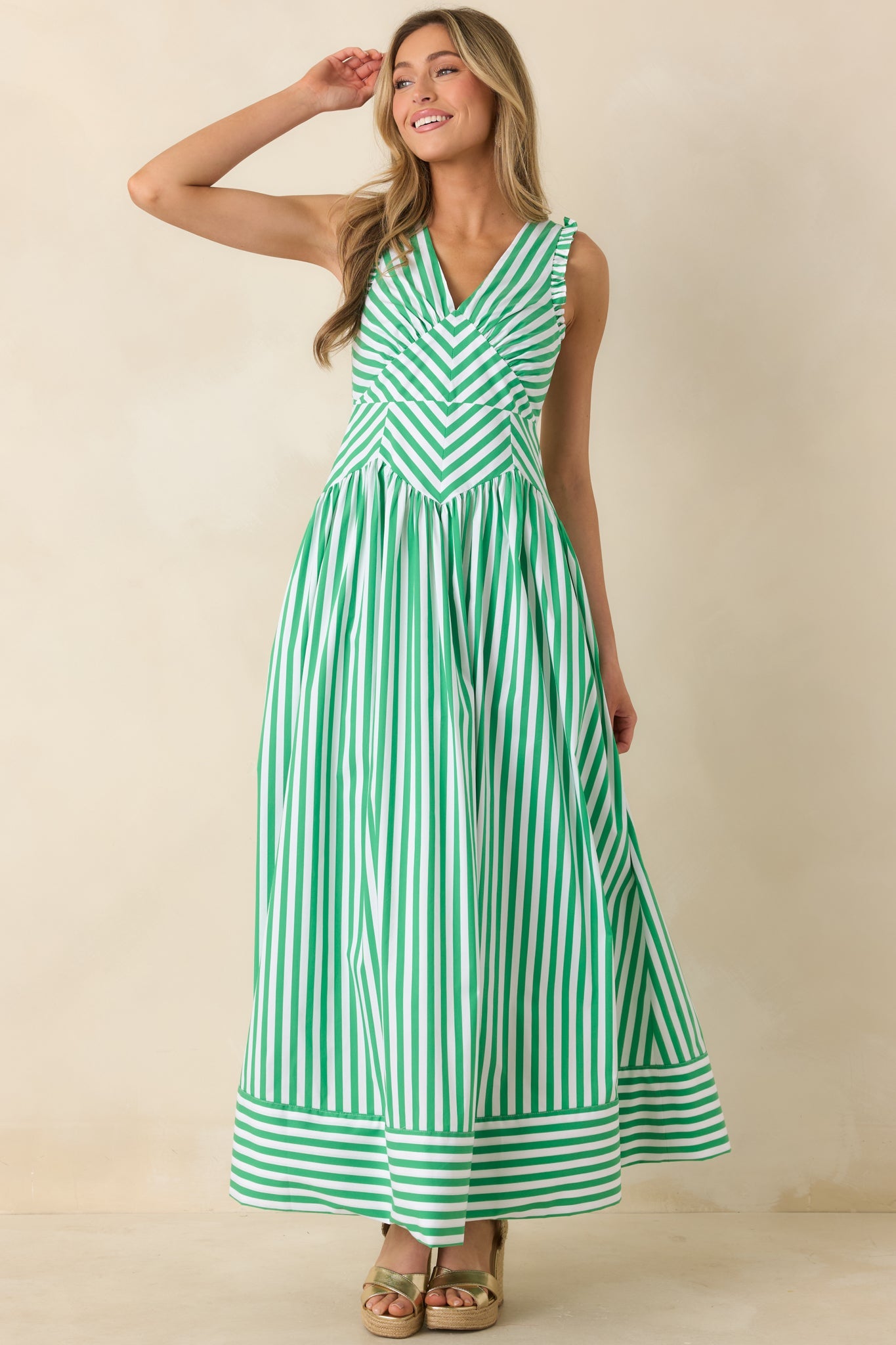 It's a Good Thing Green Stripe Cotton Blend Sleeveless Maxi Dress
