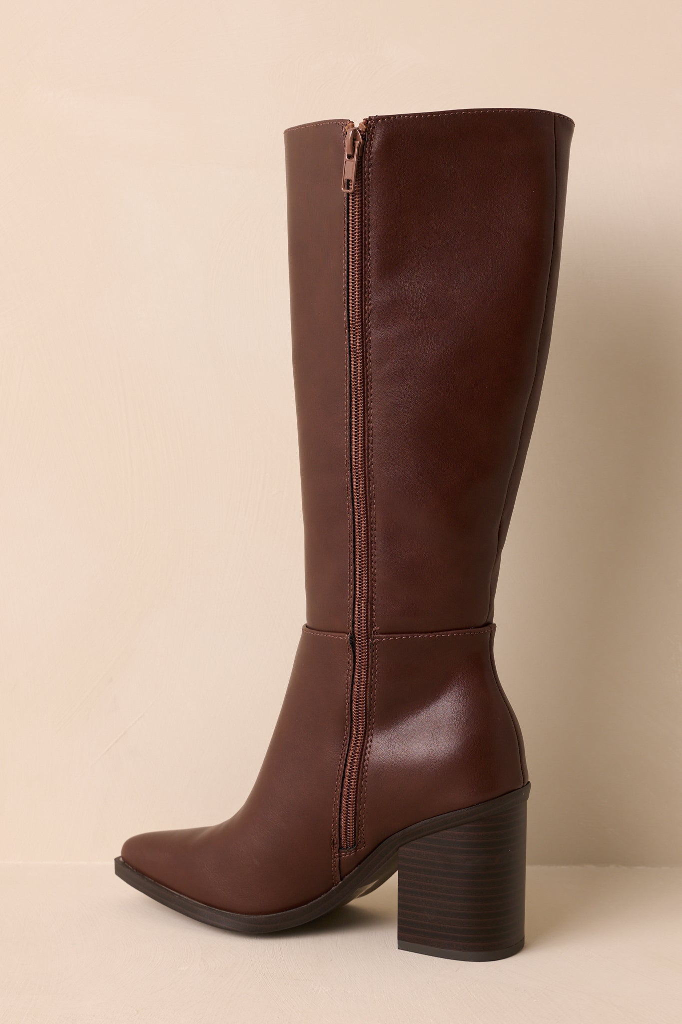 On The Right Foot Chocolate Brown Faux Leather Knee High Boots