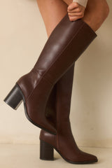 On The Right Foot Chocolate Brown Faux Leather Knee High Boots