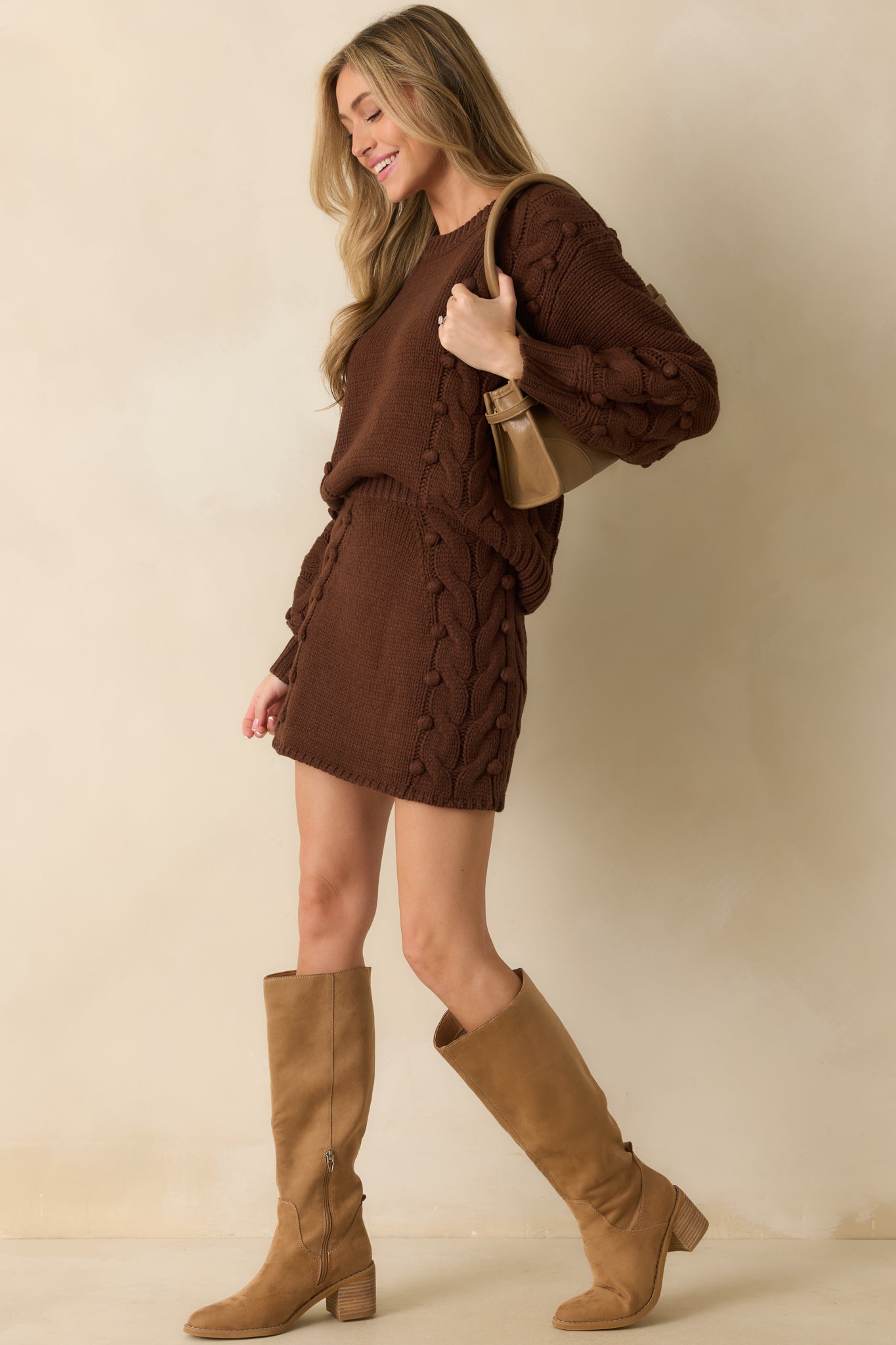 Let's Be Honest Chocolate Brown Cable Knit Mini Skirt