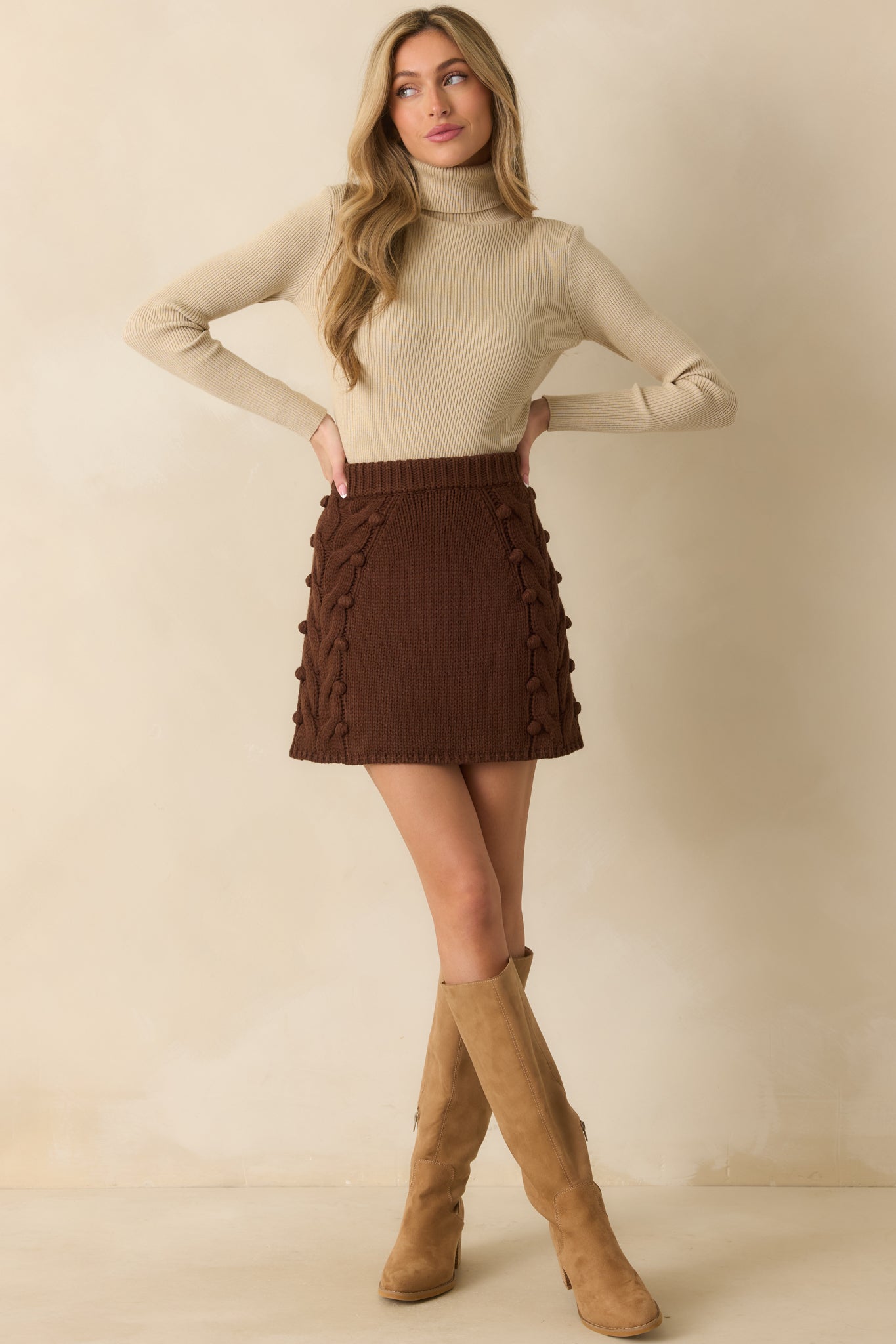 Let's Be Honest Chocolate Brown Cable Knit Mini Skirt