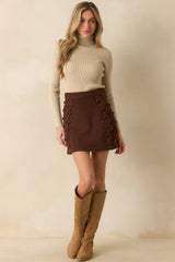 Let's Be Honest Chocolate Brown Cable Knit Mini Skirt