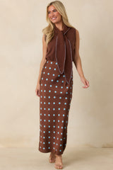 Connect the Dots Chocolate Brown Polka Dot Satin Maxi Skirt