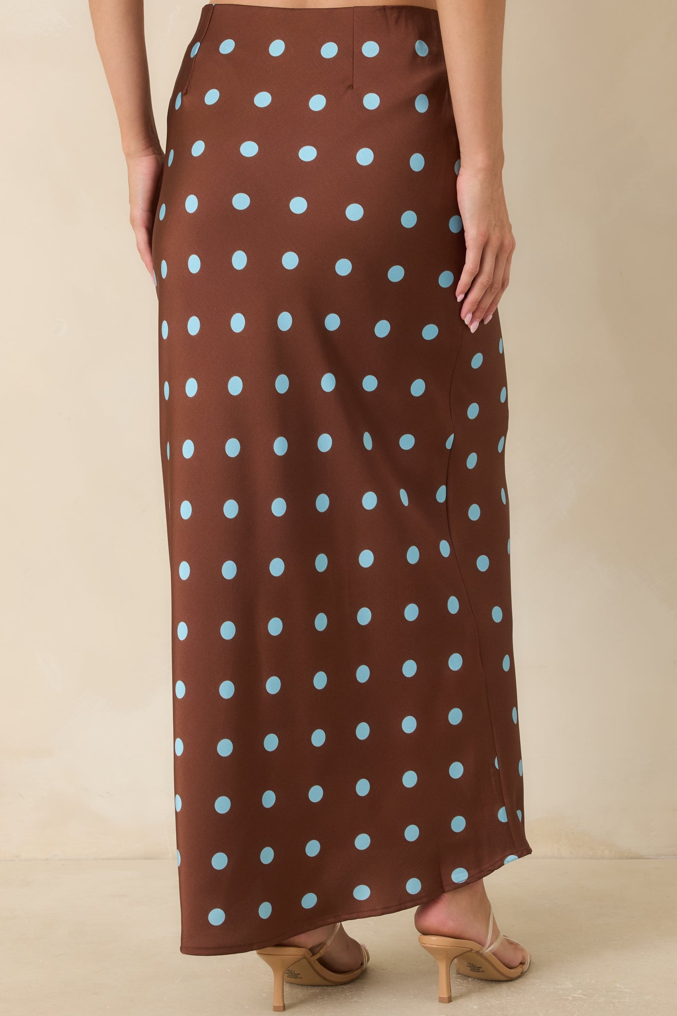 Connect the Dots Chocolate Brown Polka Dot Satin Maxi Skirt