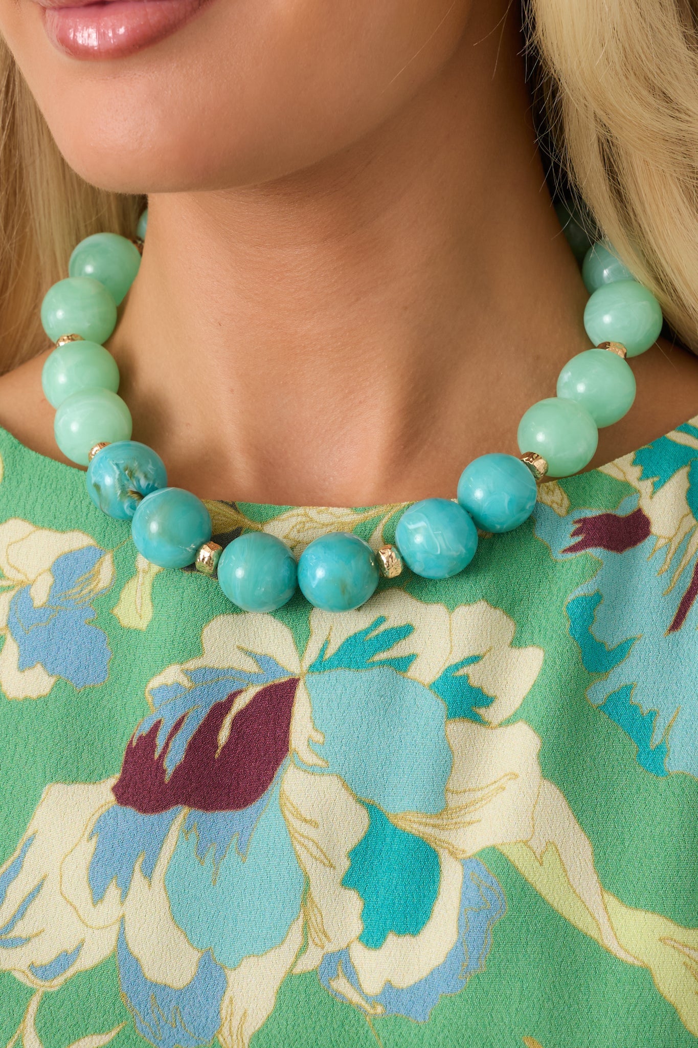 Tide Me Over Mint & Blue Chunky Bead Necklace