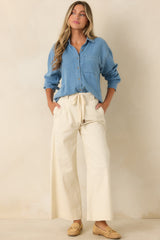 Z Supply The Perfect Classic Indigo Cotton Twill Button Up