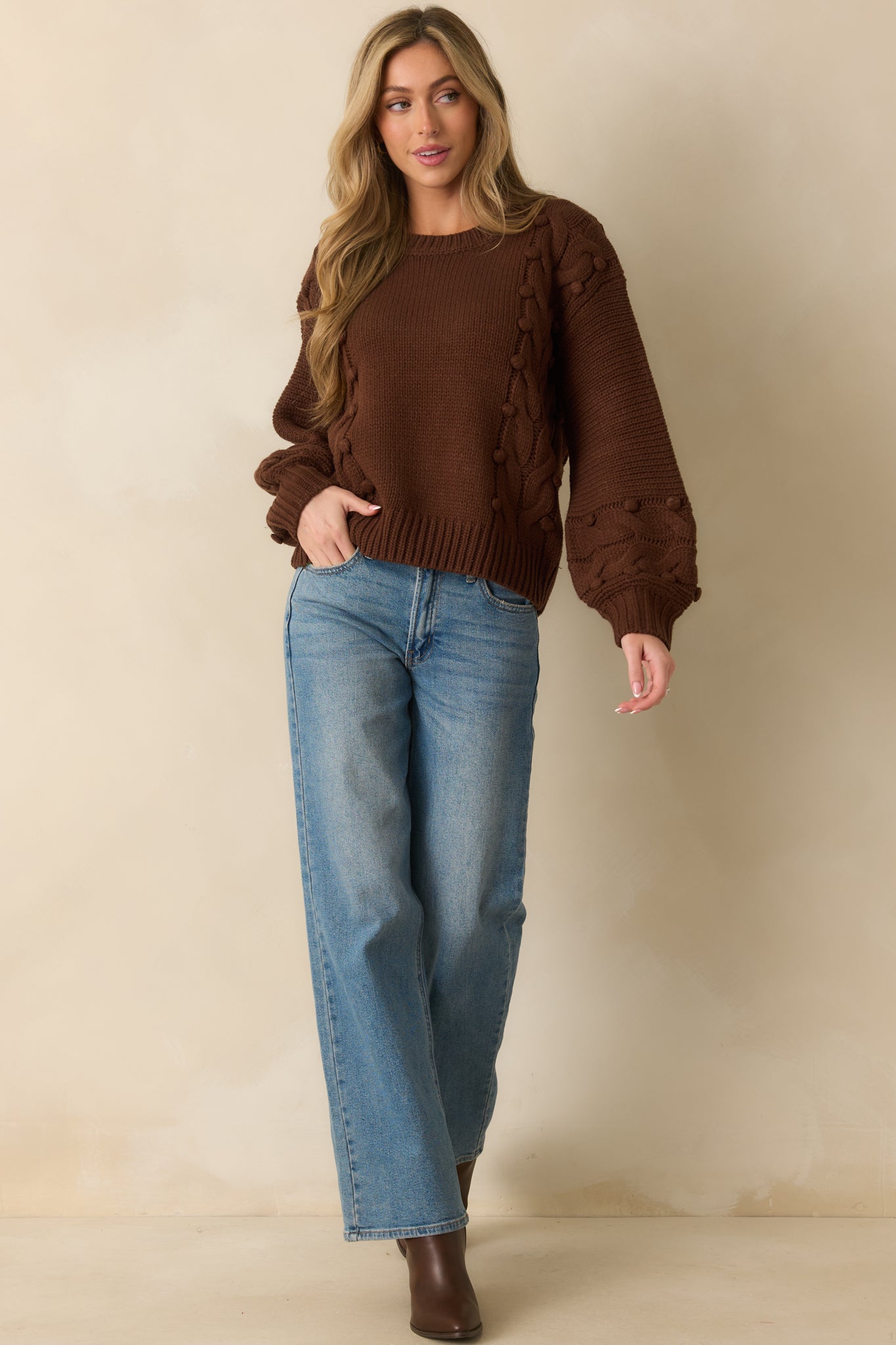 Let's Be Honest Chocolate Brown Cable Knit Long Sleeve Sweater
