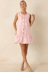 Something About Her Pink Metallic Floral Jacquard Button Front Mini Dress
